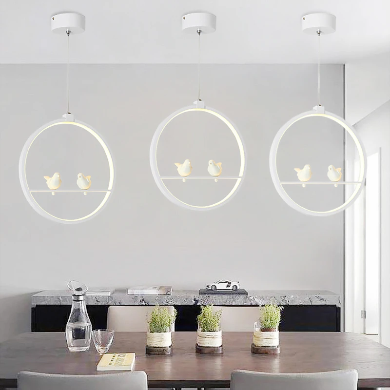

White/Black Pendant Lights Indoor Balcony Loft Home Hanging Lighting Modern Kitchen Parlor Art Birds LED Pendant Lamps