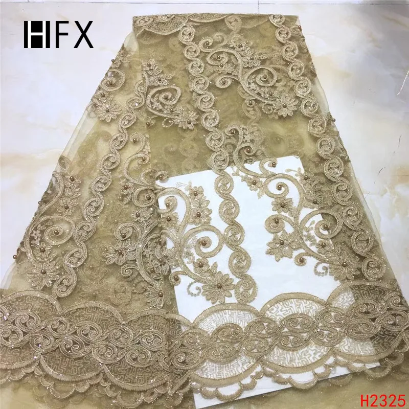 

HFX 2019 newest African lace fabric grey French tulle embroidery mesh net lace fabric with sequins beads H2325