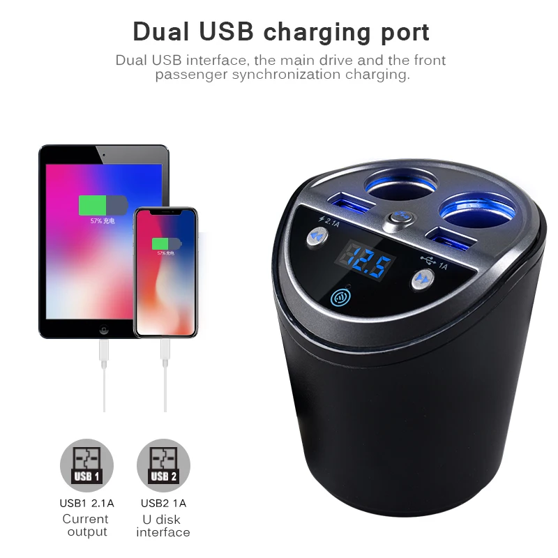 ANLUD Bluetooth FM передатчик модулятор 5 в 1 прикуриватель двойной USB 2.1A автомобильное