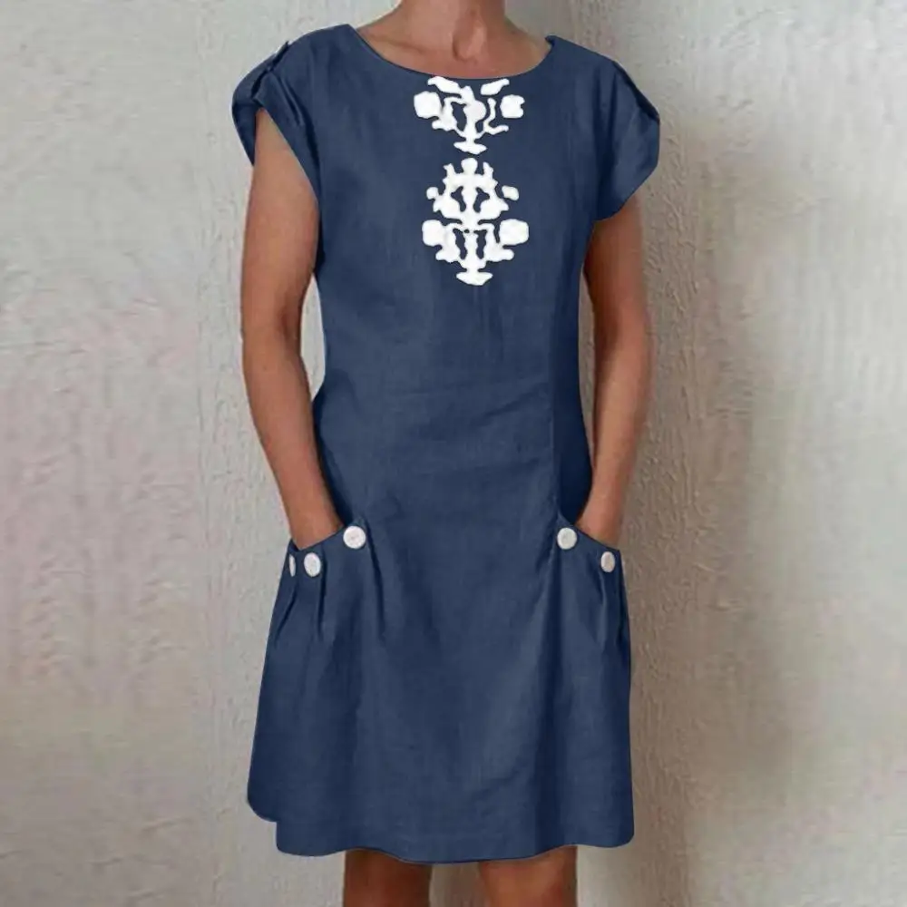 Женская повседневная одежда с О образным вырезом короткими рукавами и карманами