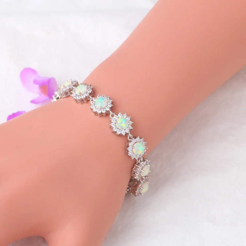 15 41 г циркониевый объемный белый огненный опал штампованный Серебряный браслет