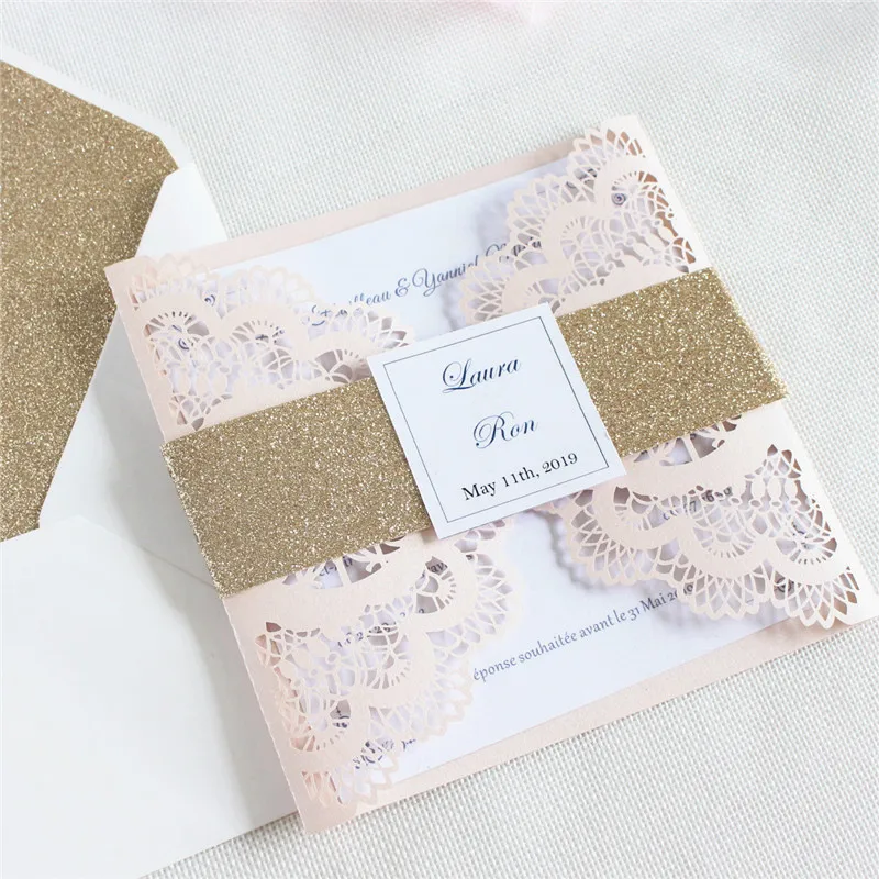 Свадебные приглашения современные птицы рай с блестящей розовой золотой браслет
