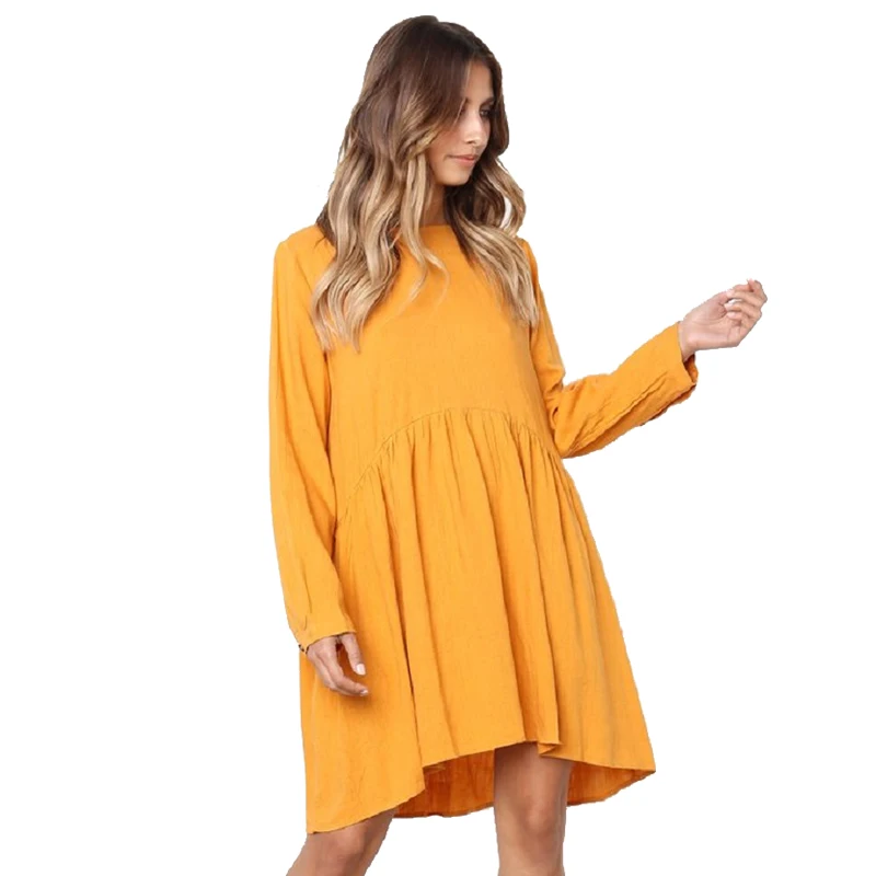 Женское Короткое платье Fitaylor хлопковое с круглым вырезом и длинным рукавом на