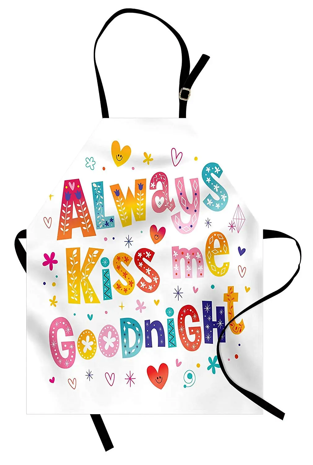 Always Kiss Me Goodnight фартук красочные каракули надписи с графическим стилем цветы