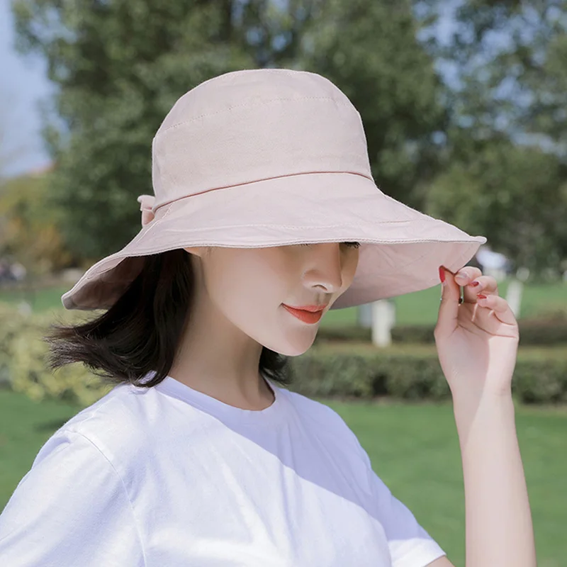 Летние шляпы-ведра милые однотонные кепки с бантом для рыбаков Солнцезащитная