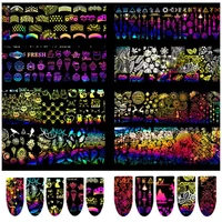 new arrival 10pcs nail art stickers holographic multicolor flower cat wolf starry sky nail stickers decals beauty manicure tool
