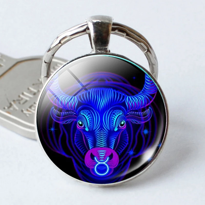 Car 12 Constellation Leo Virgo Key Chains Glass Cabochon Pendant Zodiac Sign Rings Silver Bag Keychain Special | Автомобили и