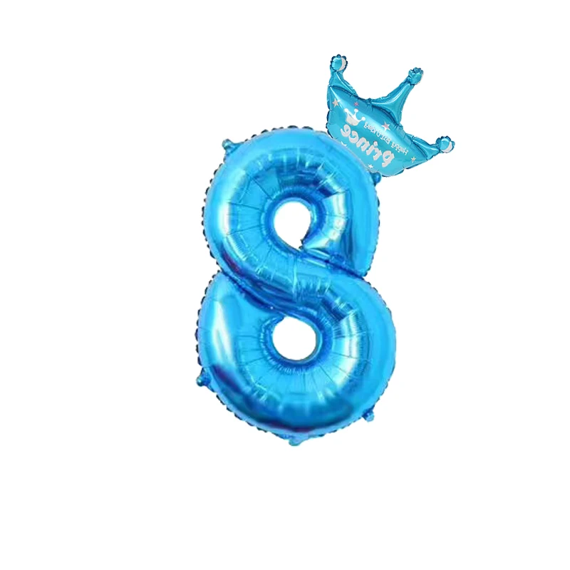 Blue Crown 8 2 шт. 32 дюйма розовый и голубой номер цифры фольги Воздушные шары 1 2 3 4 5 6 7 8 9 лет ребенок Мальчики Девочки День рождения корона фольги воздушный шар Декор - Цвет: Blue Crown 8