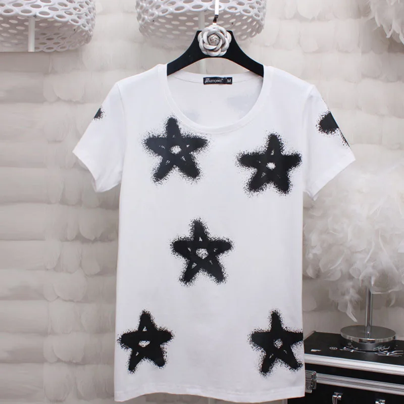 2017 Летняя женская футболка с принтом со звездой футболки коротким рукавом
