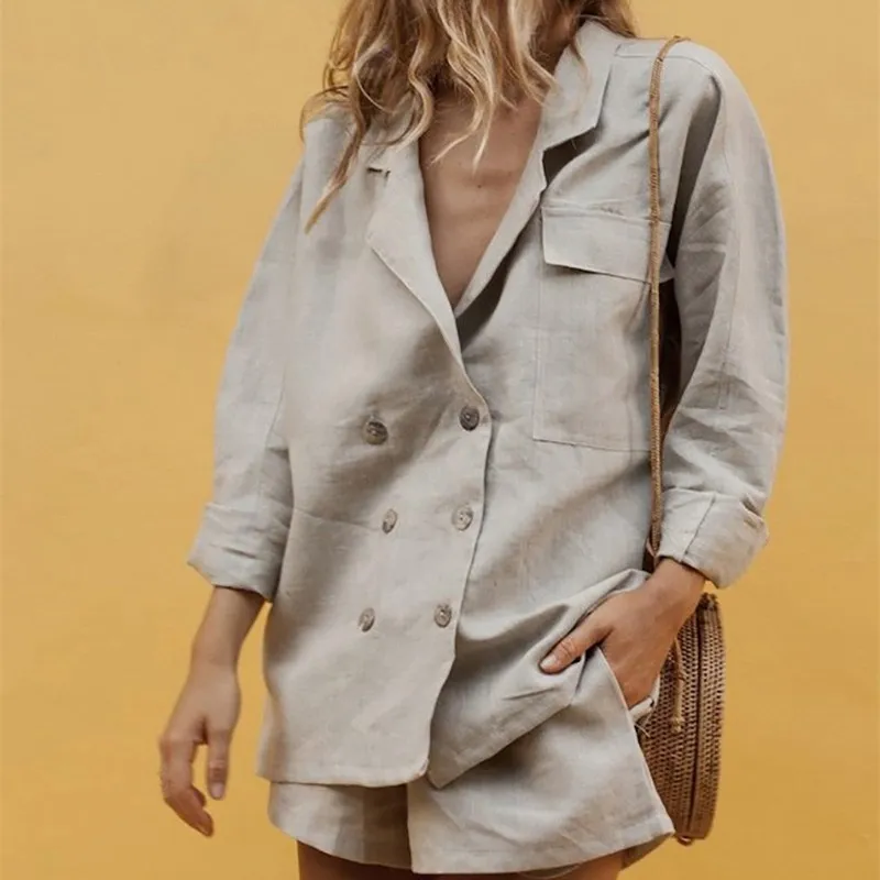 Женский костюм из 2 предметов эластичные шорты повседневные однотонные куртки и |