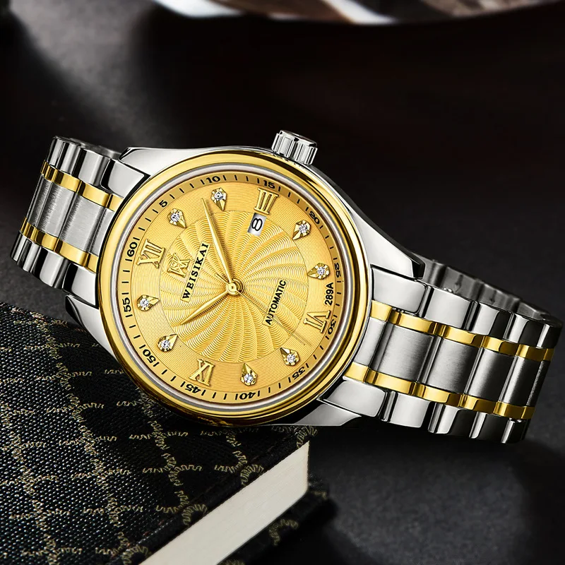 Часы WEISIKAI Мужские механические брендовые Роскошные Большие водонепроницаемые