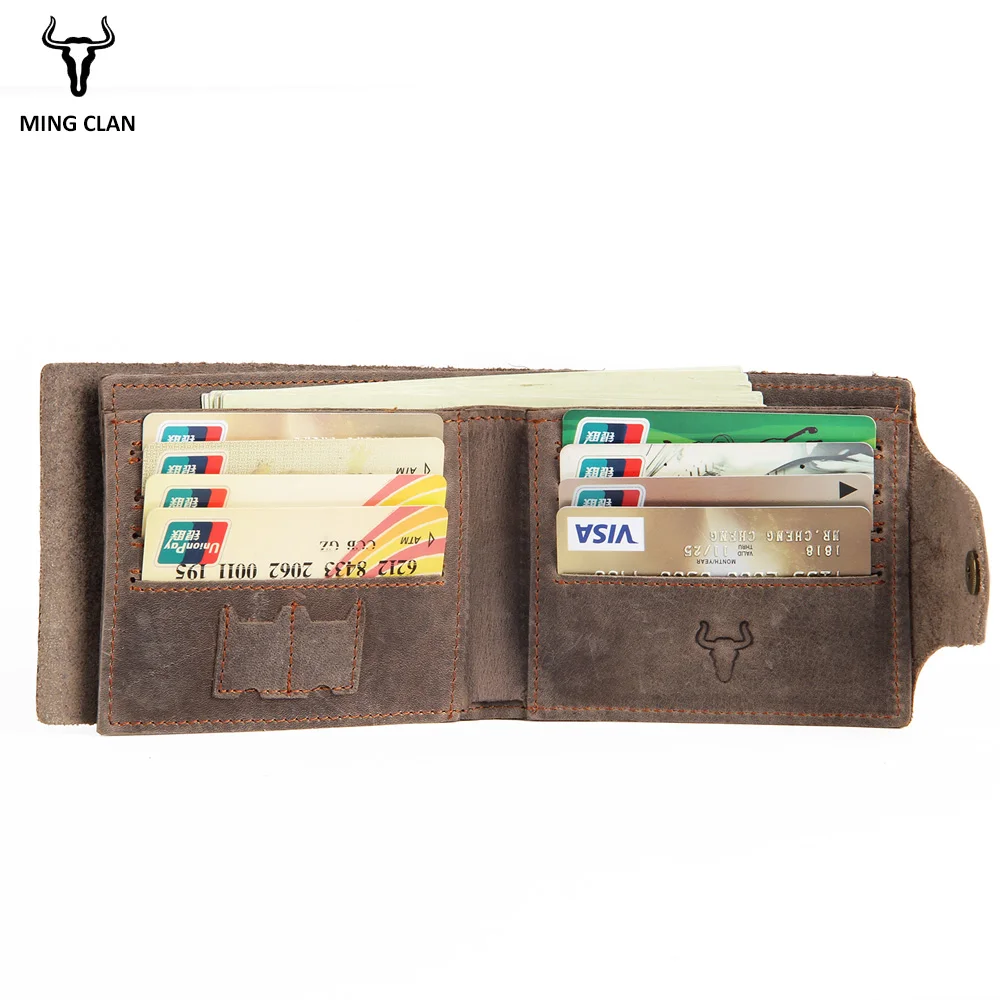 Mingclan Crazy Horse Genuine Leather Wallet Men SIM Phone SD Card Holder Male Wallet Vintage Travel Purses Clutch Handbag RFid