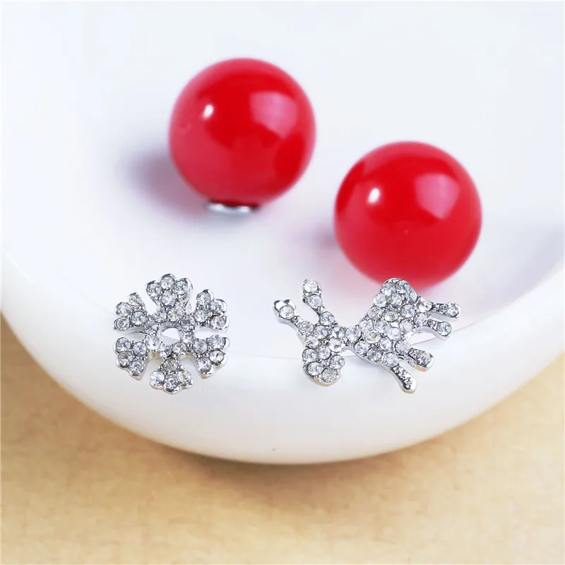 

ZN 2021 Navidad Christmas Asymmetrical Double Sided Stud Earrings Big Red Balls Deer Snowflake Earrings For Women Christmas Gift