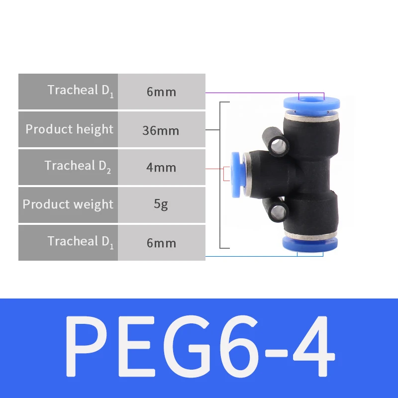 PEG6-4 Пневматические Фитинги PEG 4 мм 6 мм 8 мм 10 мм 12 мм воздушный шланг для воды труба одно касание прямой нажимной пластиковый быстроразъемный фитинг - Цвет: PEG6-4