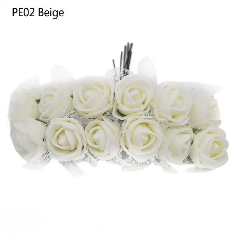 12/36/72/144pcs Мини-пена Роза из искусственного шелка с цветочным принтом для свадебного торжества для украшения автомобиля самодельный венок Свадебный букет поддельные розы Flower75z - Цвет: PE02beige
