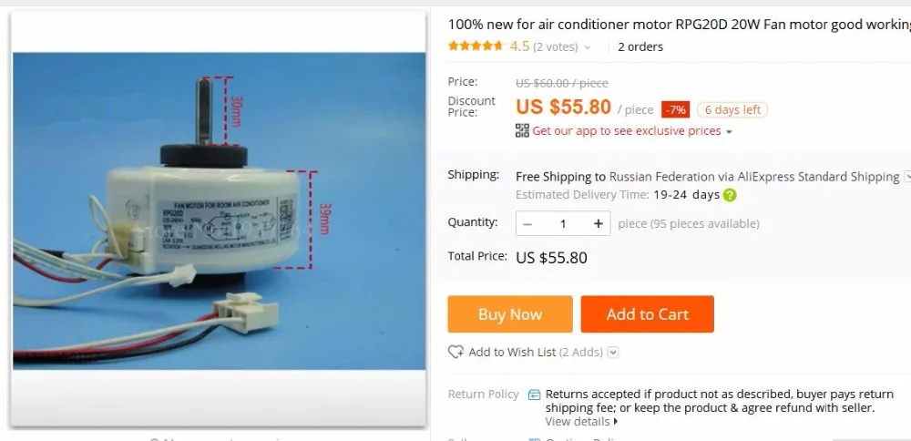 

100% new for air conditioner motor RPG20D 20W Fan air conditioner motor good working