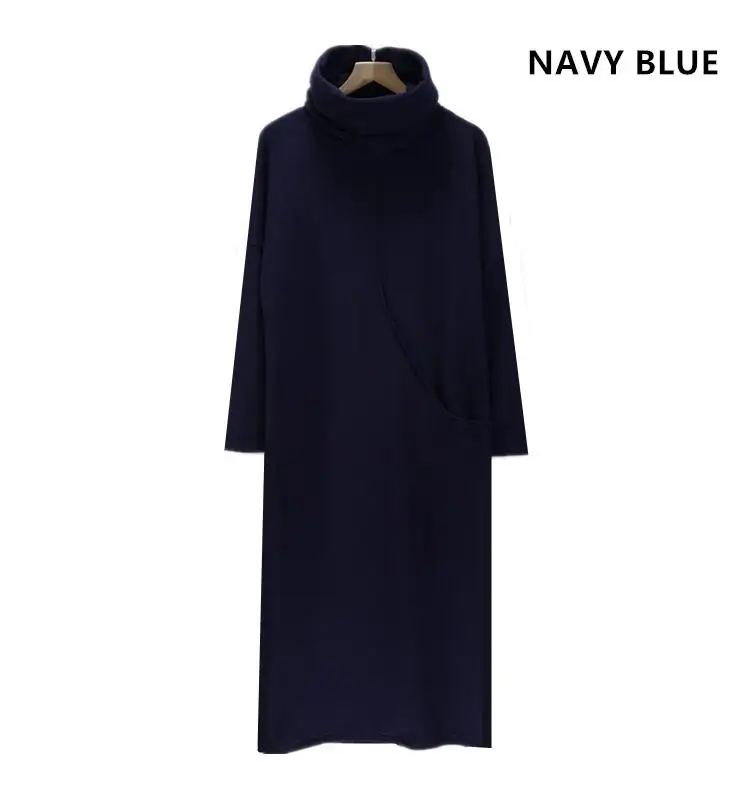 navy blue Осень Новая зимняя Женская водолазка с длинным рукавом Толстовка с капюшоном с карманом дизайн размера плюс S-6XL Толстовка для женщин черного цвета - Цвет: navy blue