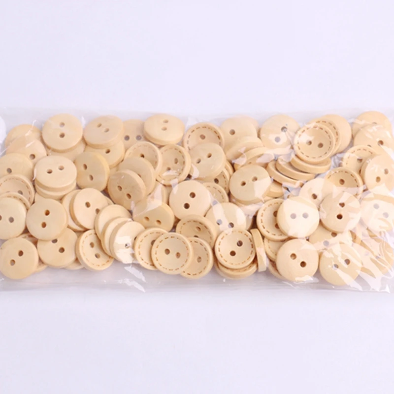 Круглые деревянные пуговицы в горошек натурального цвета 100 шт. 15 мм ручной пошив