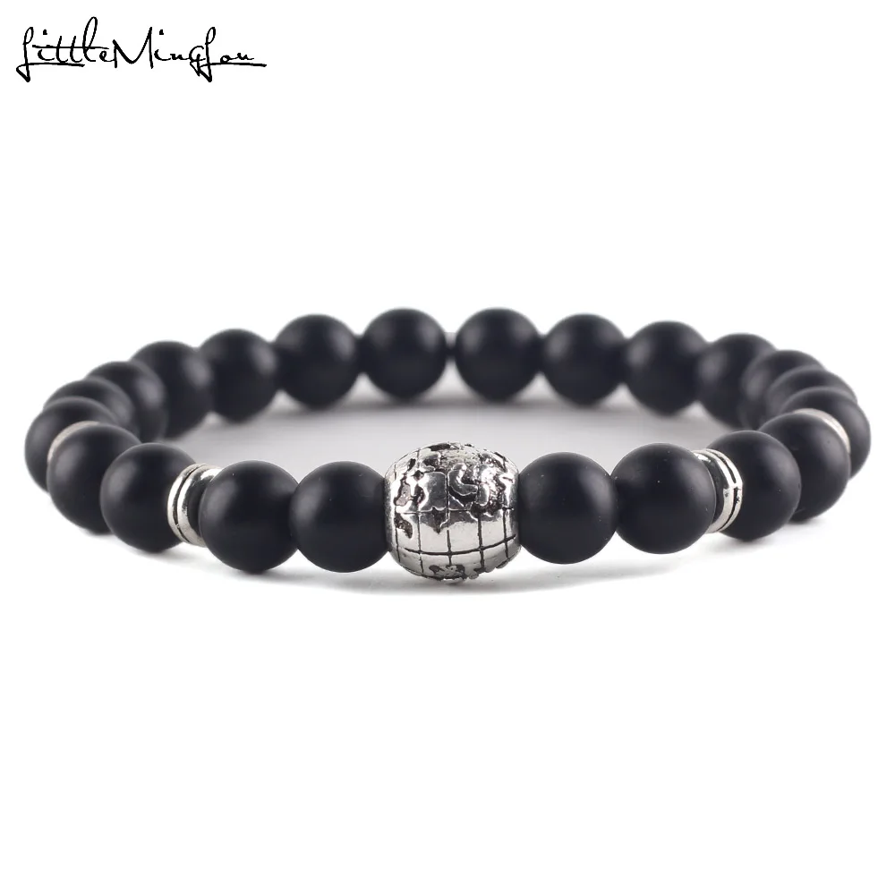 Натуральный камень лавовые бусины карта земли шары Шарм-бусины мужской браслет