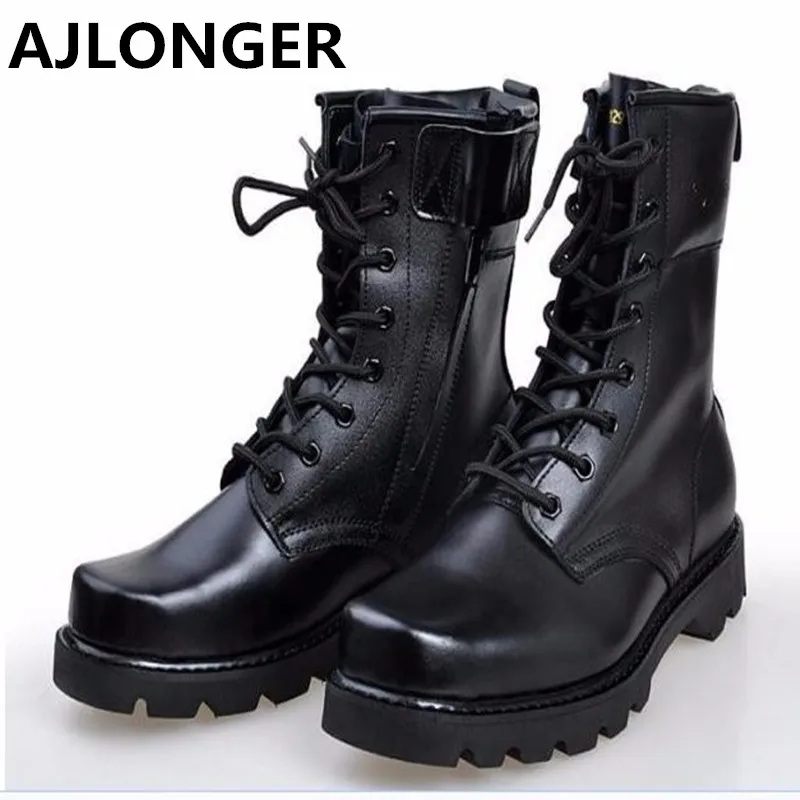 AJLONGER Retro Combat Boots Winter England Style Fashionable Men's Short Black Motorcycle Martin Mid-Calf | Обувь
