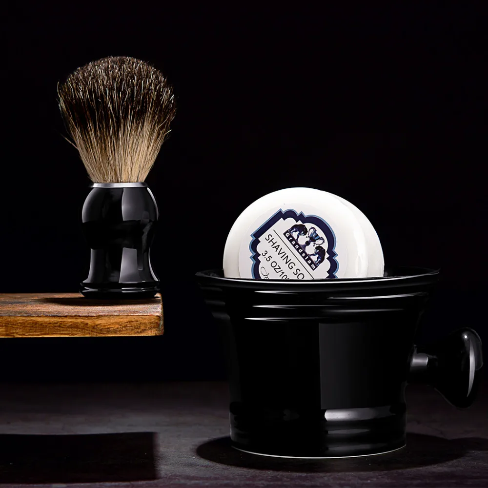 Grandslam 3pcs/set Man Ceramics Shaving Bowl Black Mug +Normal Badger Brush Barber + Shave Beard Razor Soap | Красота и здоровье
