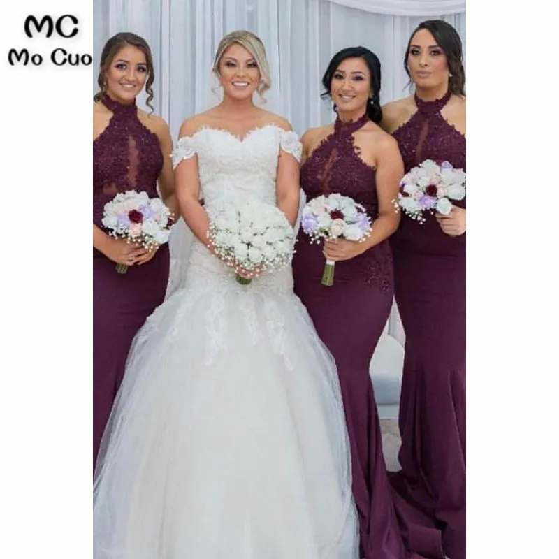 

2019 Grape Bridesmaid Dresses Long with Appliques Lace Formal Wedding Party Guest Maid of Honor Gown Bridesmaid Dress