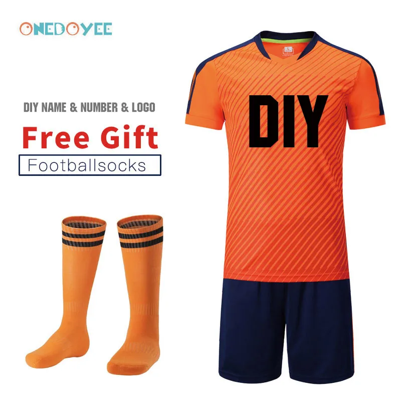 Orange DIY Новинка, детские футбольные майки «сделай сам», комплекты одежды для футбола для мальчиков, мужская футбольная форма с коротким рукавом, детский футбольный спортивный костюм, Джерси - Цвет: Orange DIY