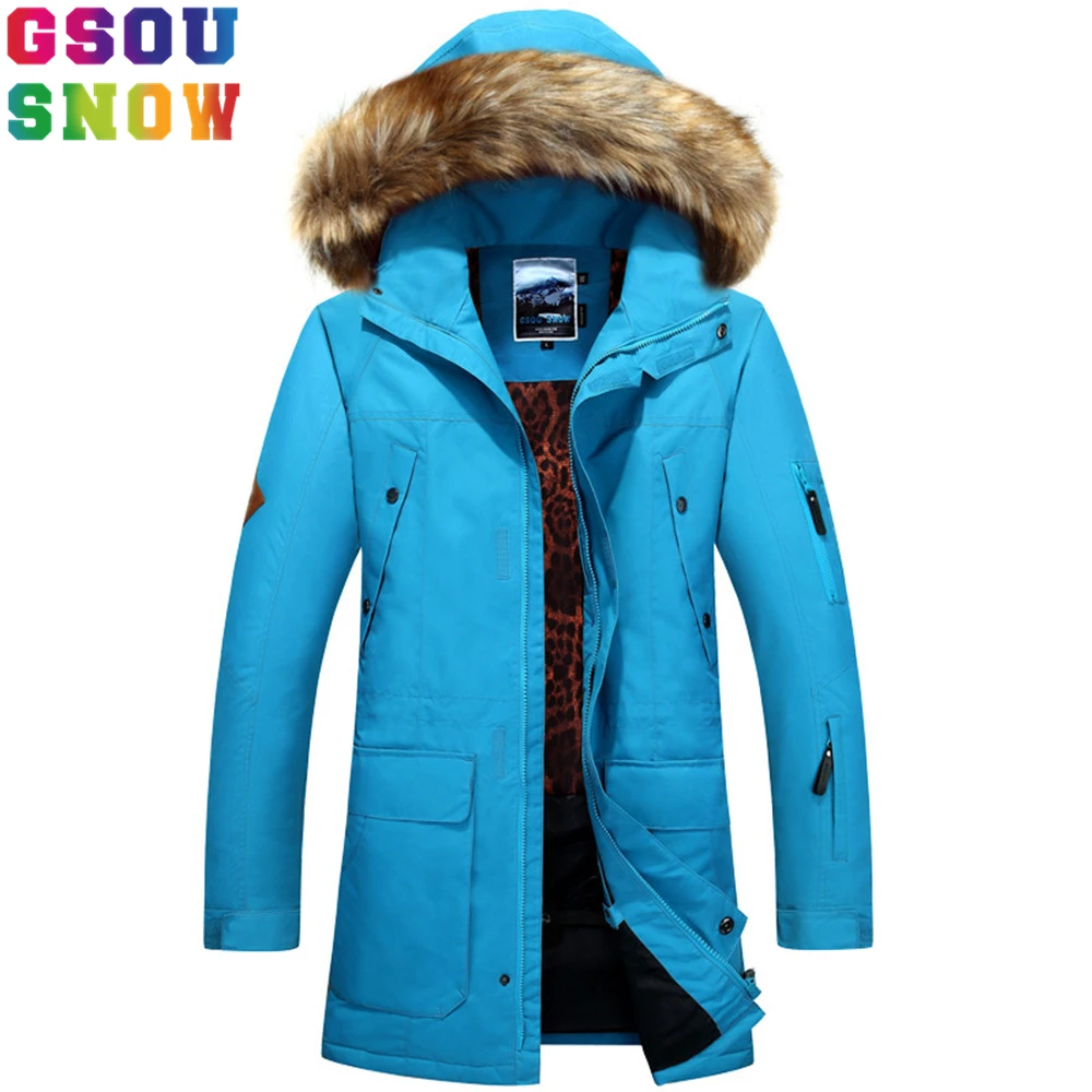 GSOU зимняя Лыжная куртка для мужчин сноуборд с меховым капюшоном
