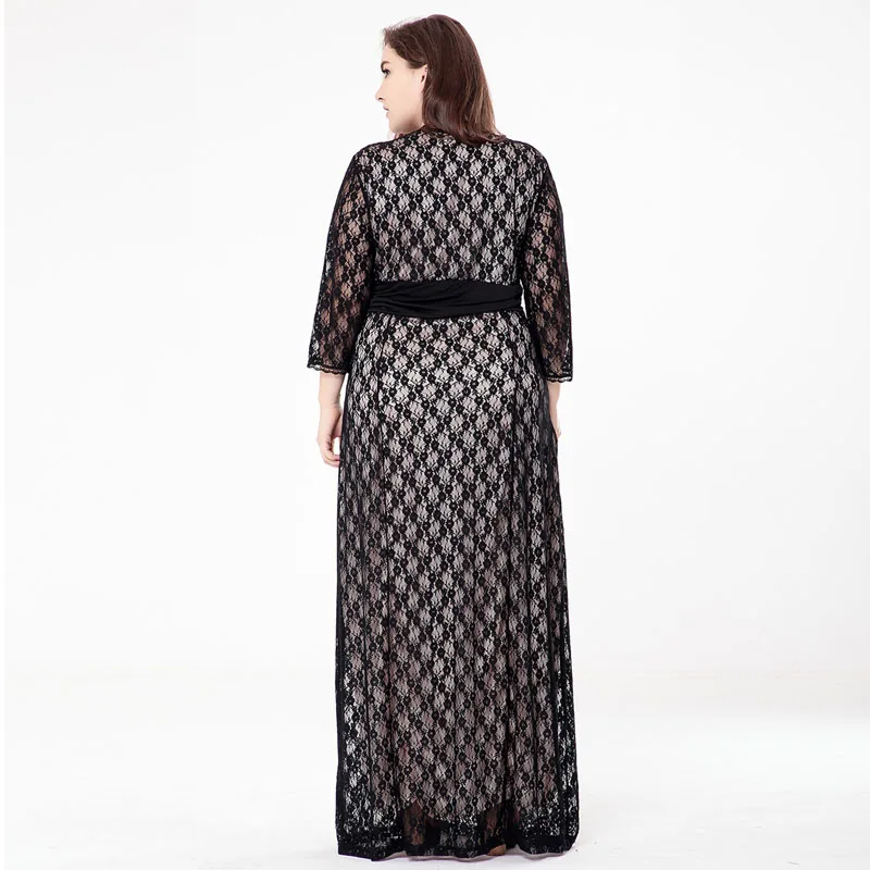 Платья размера плюс для женщин 4xl 5xl 6xl кружевное платье с длинным рукавом черное