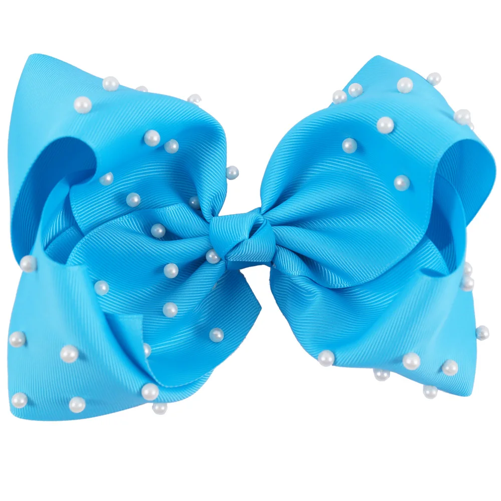 Бант для волос с белой жемчужиной 7 дюймов зажимом большая Шпилька бант девочек