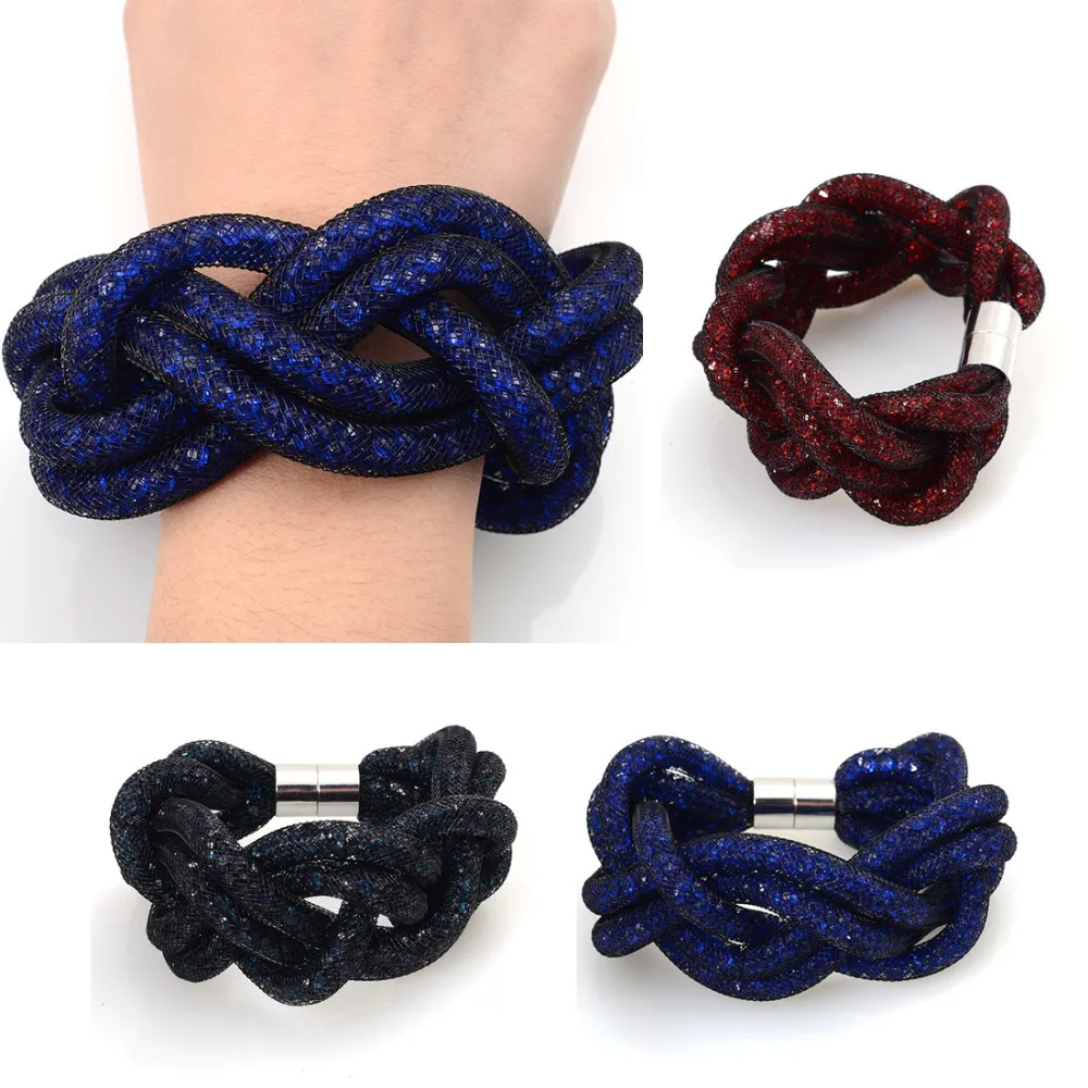 

Unique Designed Braided Weave Mesh Chain Crystal Magnetic Clasp Bracelet Bangle Wristbands For Women Gift B1562