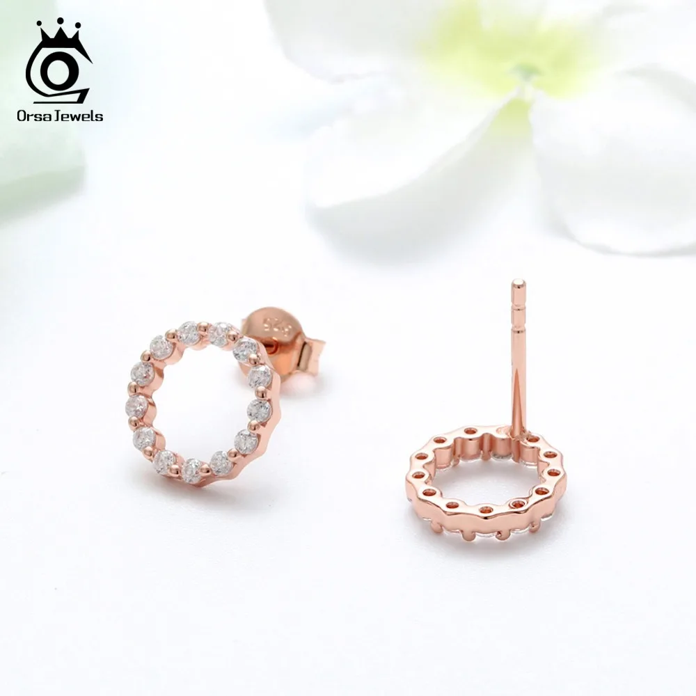 ORSA JEWELS, серьги-гвоздики для женщин, 925 пробы, серебряные, круглые, полые, форма, серьги, AAA CZ, женские, Клубные, вечерние, ювелирное изделие, подарок, SE108