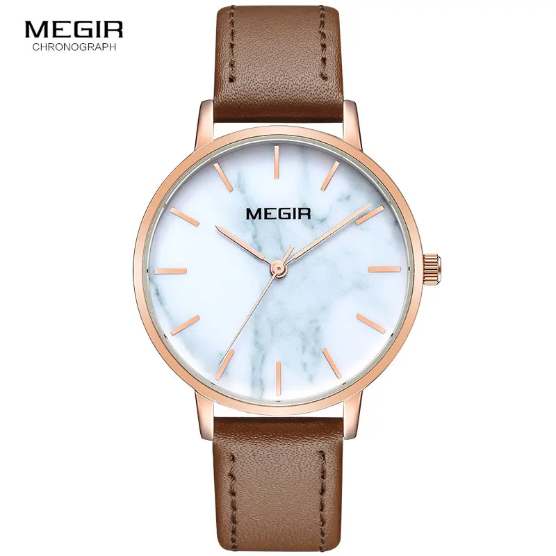 ML4204L-Brown Megir новые женские повседневные часы модные кожаный ремешок простой Аналоговый наручные часы для леди Relogios женщина 4204 белый - Цвет: ML4204L-Brown