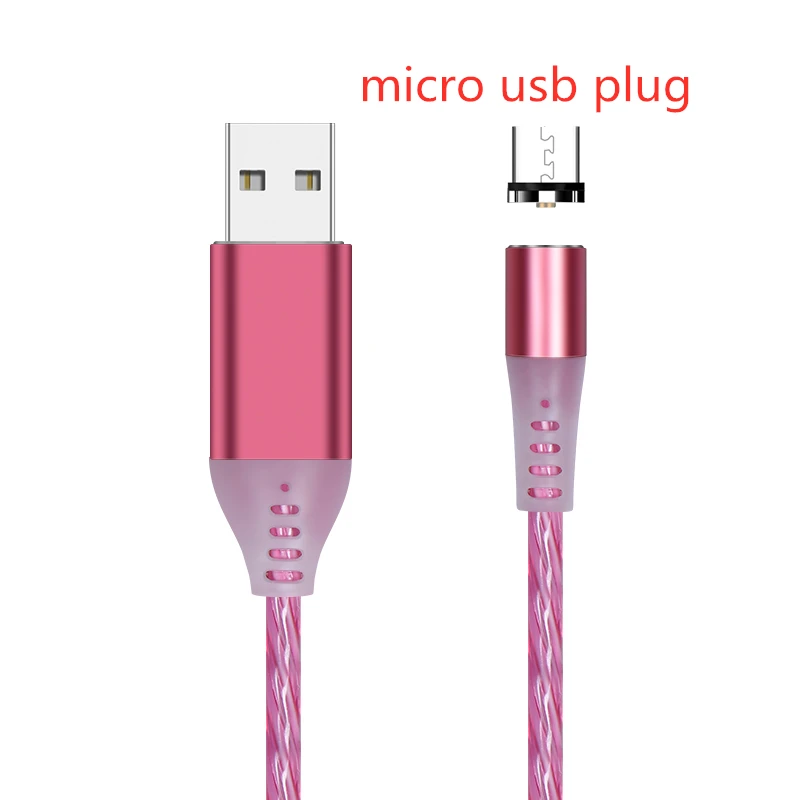 pink with micro plug SUNPHG поток световой Магнитный кабель светодиодный светильник Micro USB шнур Тип C кабель зарядного устройства для iPhone samsung мобильный телефон зарядный провод - Цвет: pink with micro plug