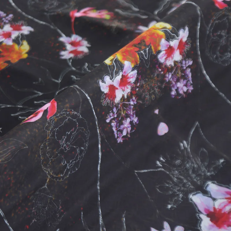 Flowers digital inkjet silk georgette fabric summer thin perspective scarf dress shirt Chinese tulle cloth | Дом и сад
