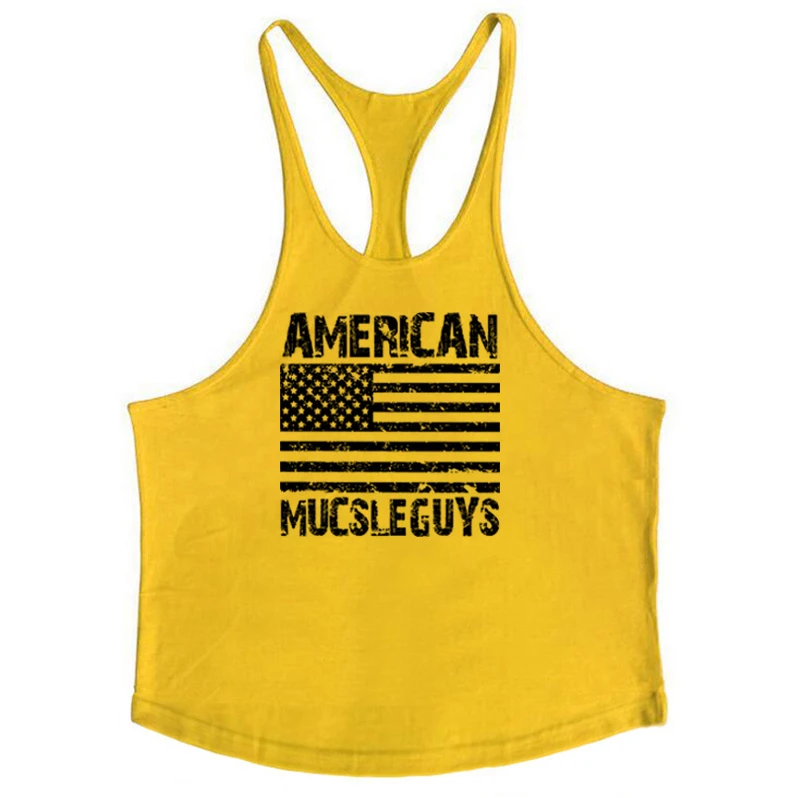 Fitness clothing gyms tank tops for men bodybuilding stringer muscle singlet cotton striped undershirt printed usa flag | Мужская одежда