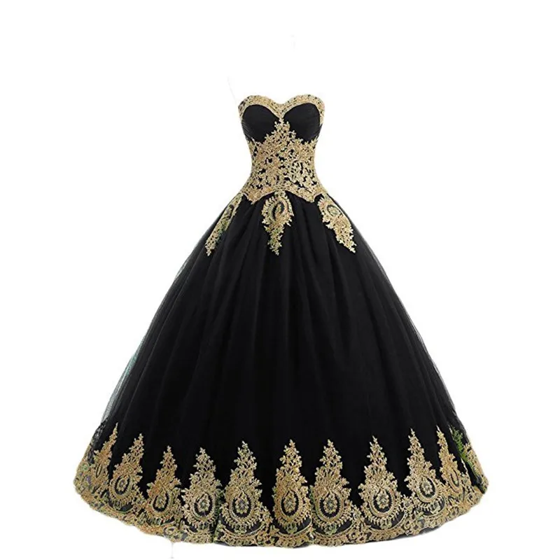 Gardlilac кружево Аппликация золотого цвета бальное платье без бретелек Quinceanera платье с открытыми плечами vestido de 15; Возраст; - Цвет: black