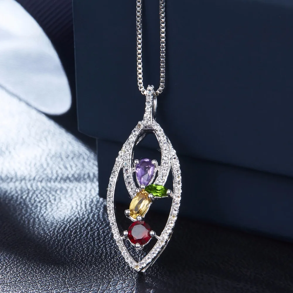 Hutang Природные Multi Драгоценных Камней Диопсид Хром и Цитрин Твердые 925 Серебряный