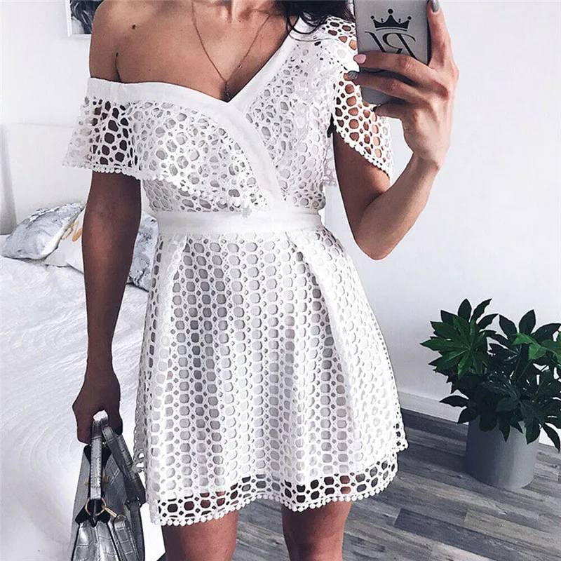 Мода 2019 г. для женщин Лето Boho выдалбливают одно плечо высота талии тонкий мини