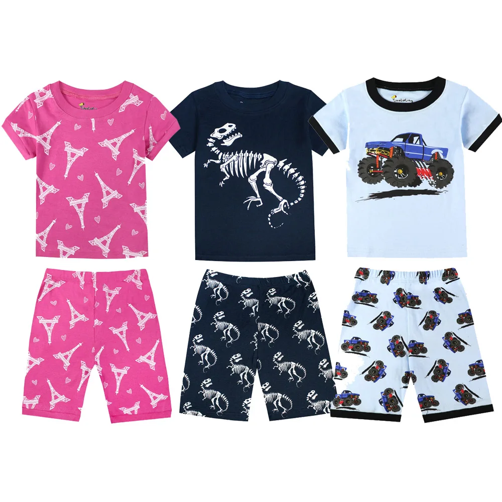 100 г., новые летние хлопковые пижамы для мальчиков roupas infantis menina/короткая Пижама для девочек от 1 до 8 лет, детские пижамы