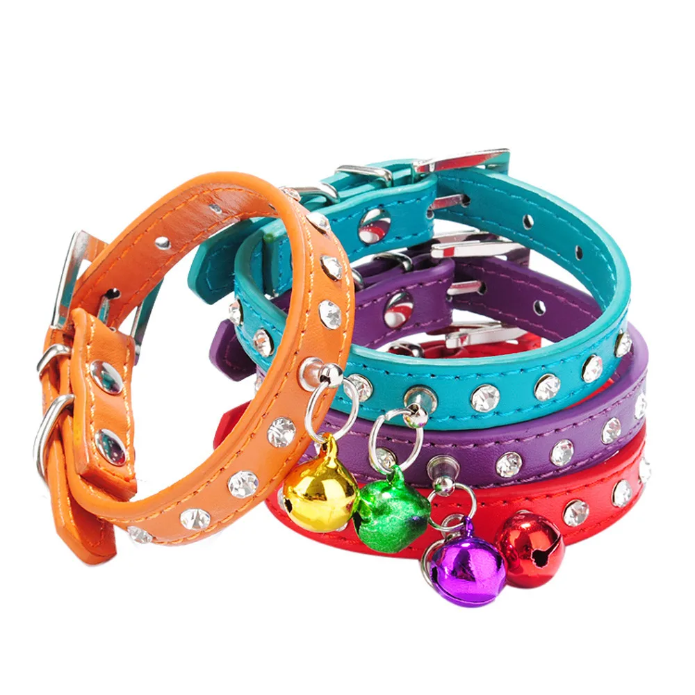 Кожаный ошейник для собак принцесса Bling Crystal с маленьким колье колокольчиками