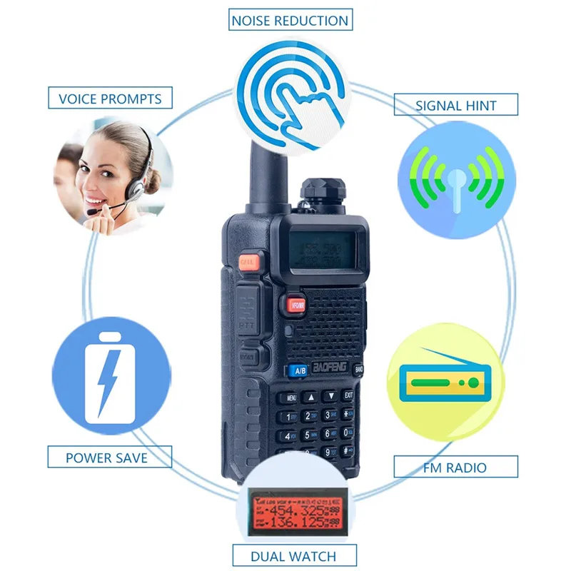 2Pcs Baofeng UV-5R Walkie Talkie CB Ham Radio Station 5W 128CH VHF UHF Dual Band UV 5R Two Way Walkie Talkie Hunting  Radios