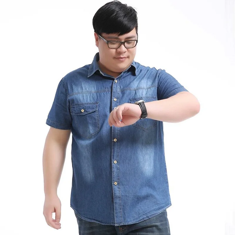 Рубашка мужская джинсовая с коротким рукавом хлопковая блуза из денима в