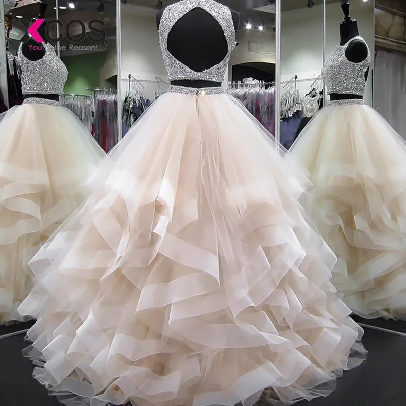 XCOS два предмета платье для выпускного вечера лиф с бусинами Vestidos de fiesta largos elegantes