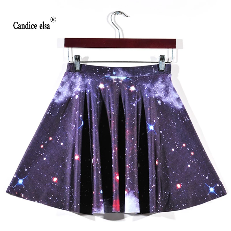 

CANDICE ELSA woman skirts digital printing wholesale black and purple star pleated skirt Skt1192