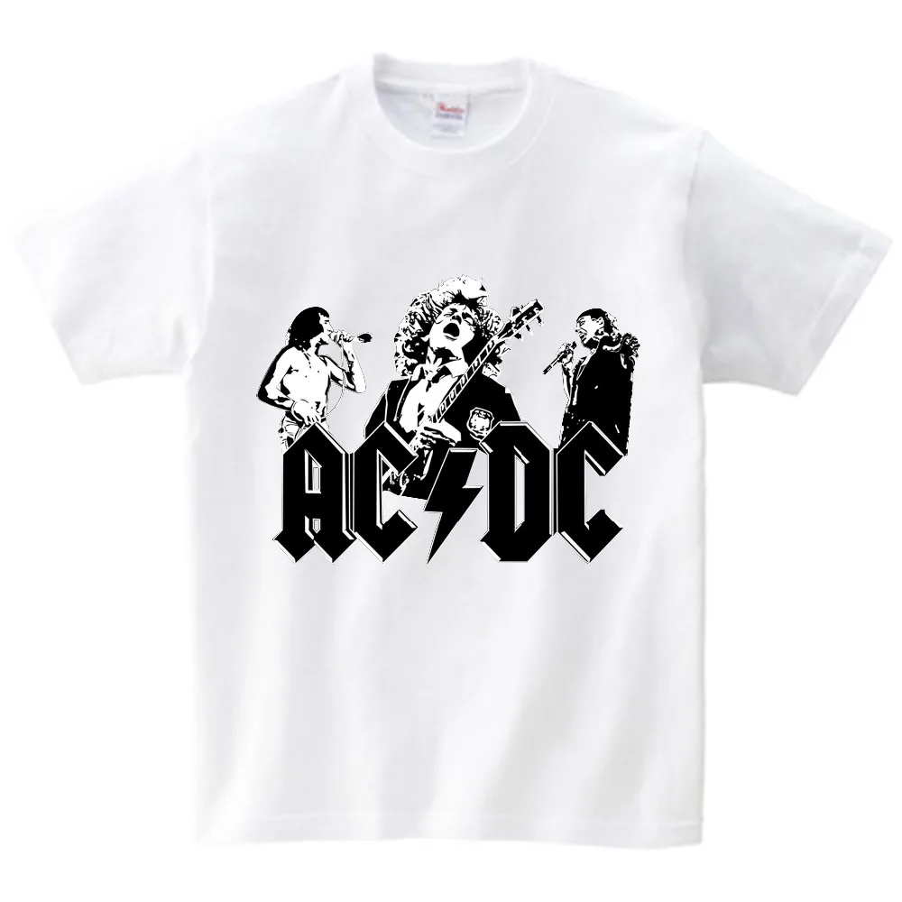 Прохладный для больших мальчиков и девочек, принт группа AC/DC Футболка в стиле рок с круглым вырезом и коротким рукавом Acdc Графический Heavy с металлическими наконечниками; футболка; детская одежда; футболки для грудничков NN