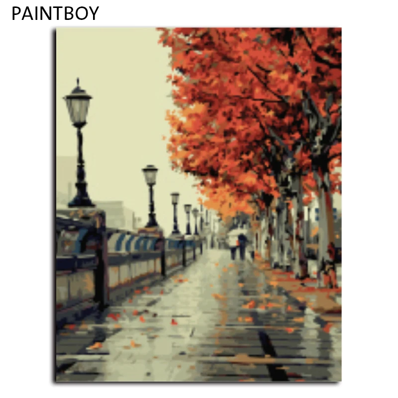 Осень Эйфелева башня бескаркасные дома картина живопись по номерам DIY цифровой