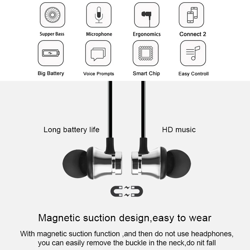 Магнитные беспроводные Bluetooth наушники BT Водонепроницаемая спортивная Гарнитура Bluetooth 4,2 Встроенный микрофон Bluetooth беспроводные наушники