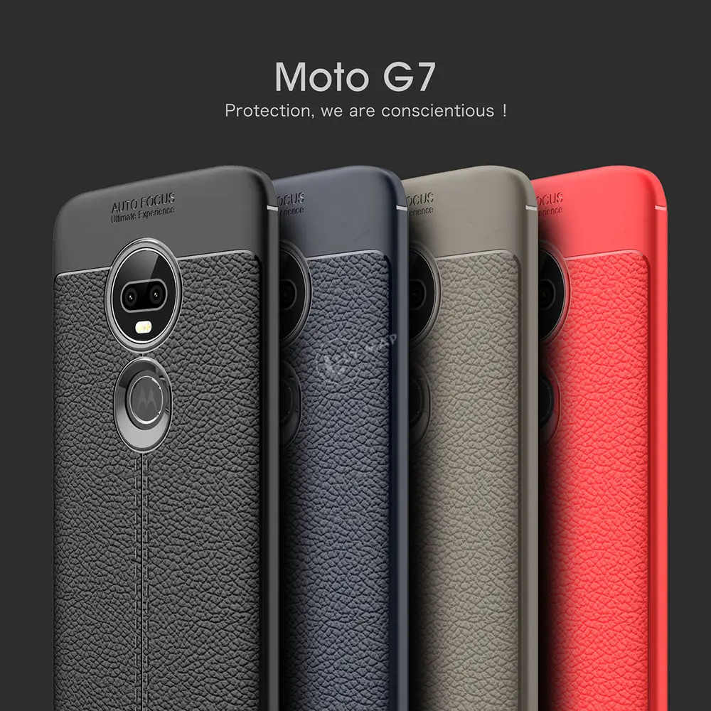 Soft Cover for Motorola Moto G7 Litchi Leather Grained Silicon TPU Phone Case 7G MotoG7 Bumper Back |