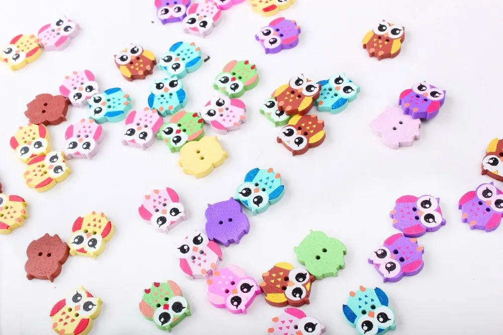 50 шт смешанные цвета прекрасная сова форма два отверстия деревянные Кнопки 21 5 мм